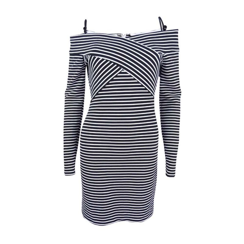 Guess Women's Off-The-Shoulder Striped Sheath Dress - Black/White